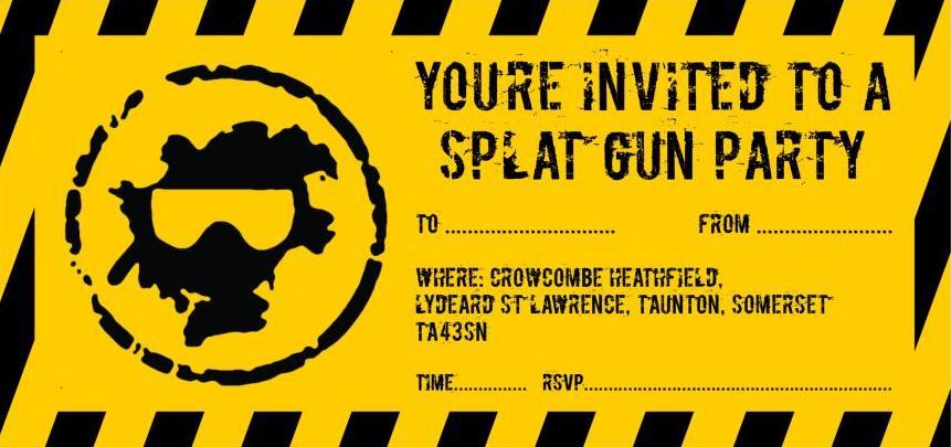 black and yellow paintball party invitation